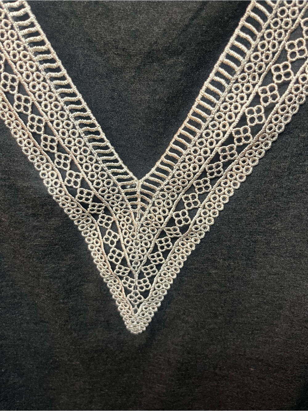 Sleeveless Black/Gray Tank with Cream Lace V-Inset - Picture 2 of 5